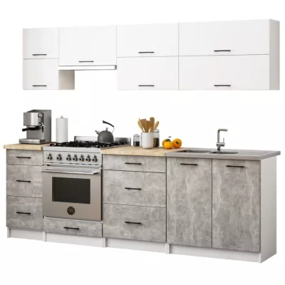 Kuchynská linka 240 cm VERMINA - biela / betón