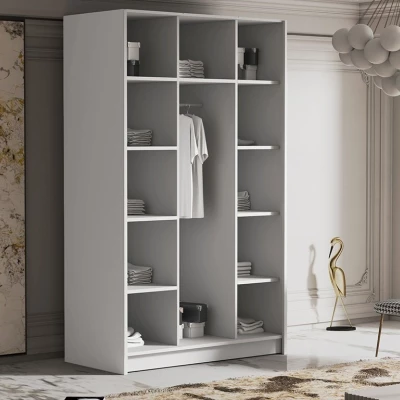 Vysoká šatníková skriňa 150 cm ALVIA - biela / čierne úchyty