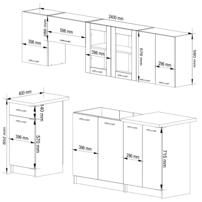 Kuchynská linka do paneláka 240 cm VERMINA - biela