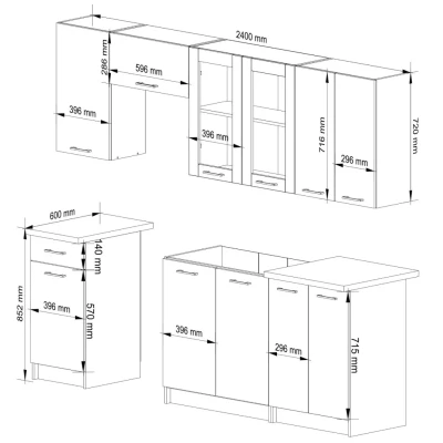 Rovná kuchynská linka do paneláka 240 cm VERMINA - biela