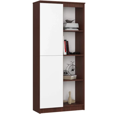 Policový regál s dvierkami VALESTRA - wenge / biely