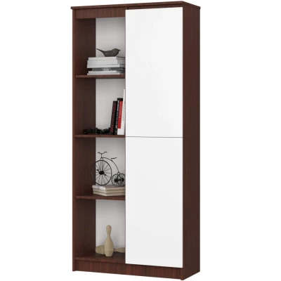 Policový regál s dvierkami VALESTRA - wenge / biely