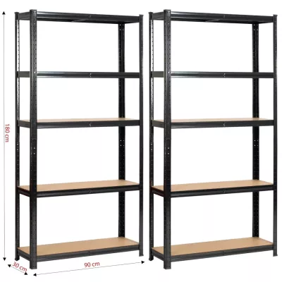 Set kovových regálov do domácnosti 90 cm QARIAN - čierny