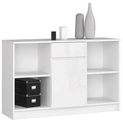 Komoda so šuplíkom JENARIA - biela / biela lesklá