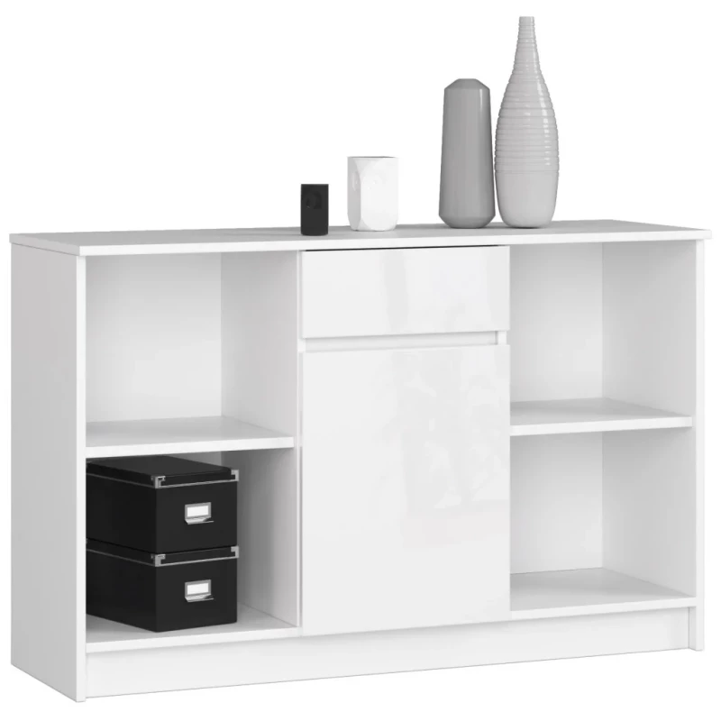 Komoda so šuplíkom JENARIA - biela / biela lesklá