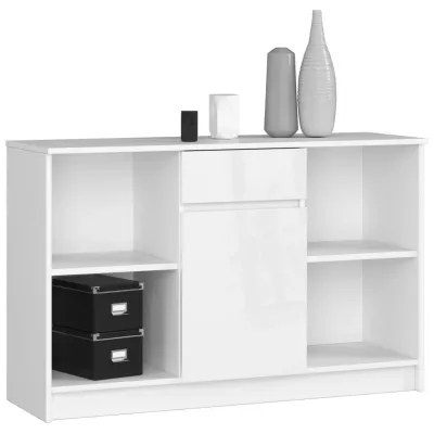 Komoda so šuplíkom JENARIA - biela / biela lesklá