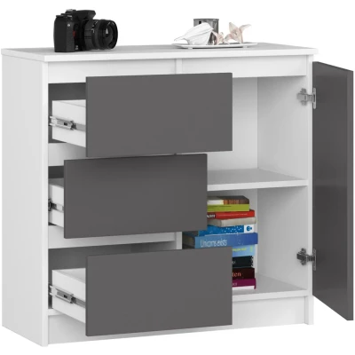 Komoda so šuplíkmi a dvierkami CIELA - biela / šedá