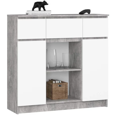 Komoda so šuplíkmi a dvierkami JUNIPER - betón / biela