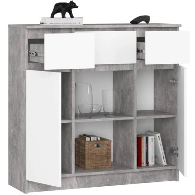 Komoda so šuplíkmi a dvierkami JUNIPER - betón / biela