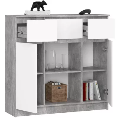 Komoda so šuplíkmi a dvierkami JUNIPER - betón / biela