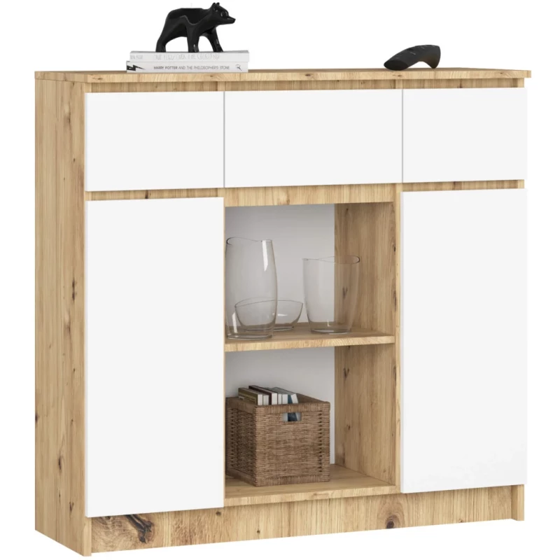 Komoda so šuplíkmi a dvierkami JUNIPER - dub artisan / biela