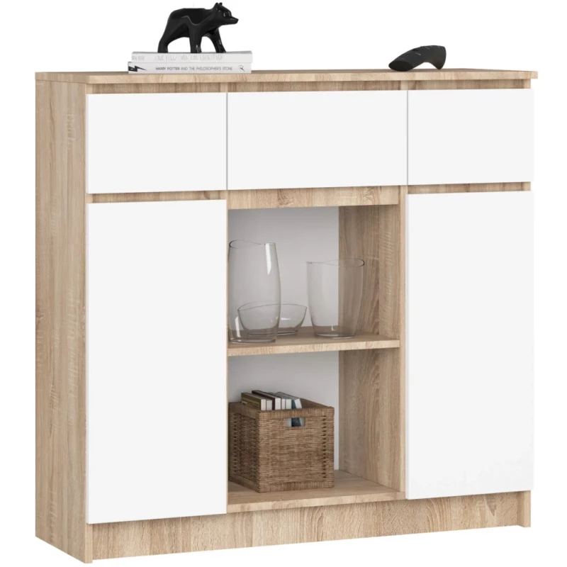 Komoda so šuplíkmi a dvierkami JUNIPER - dub sonoma / biela