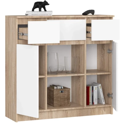 Komoda so šuplíkmi a dvierkami JUNIPER - dub sonoma / biela