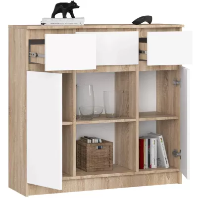 Komoda so šuplíkmi a dvierkami JUNIPER - dub sonoma / biela
