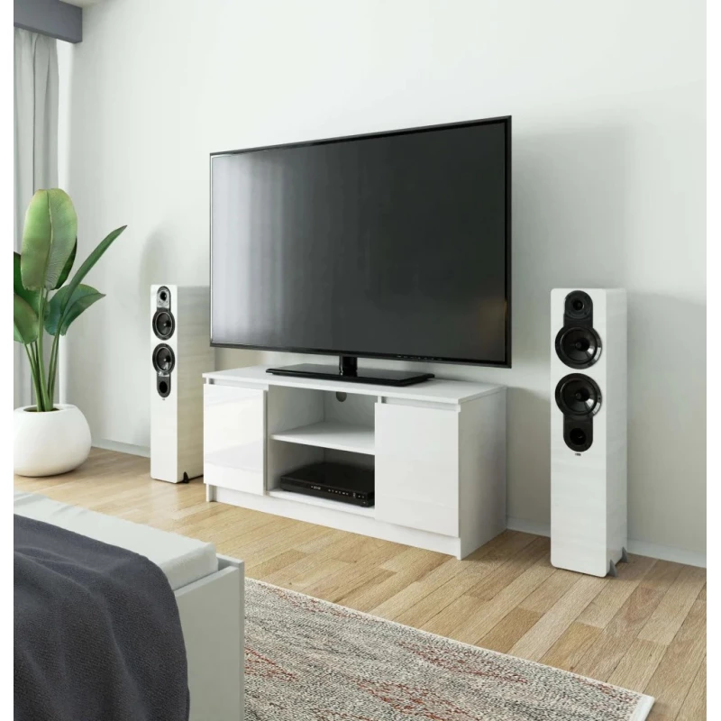 TV stolík YMARIN - biely / biely lesklý