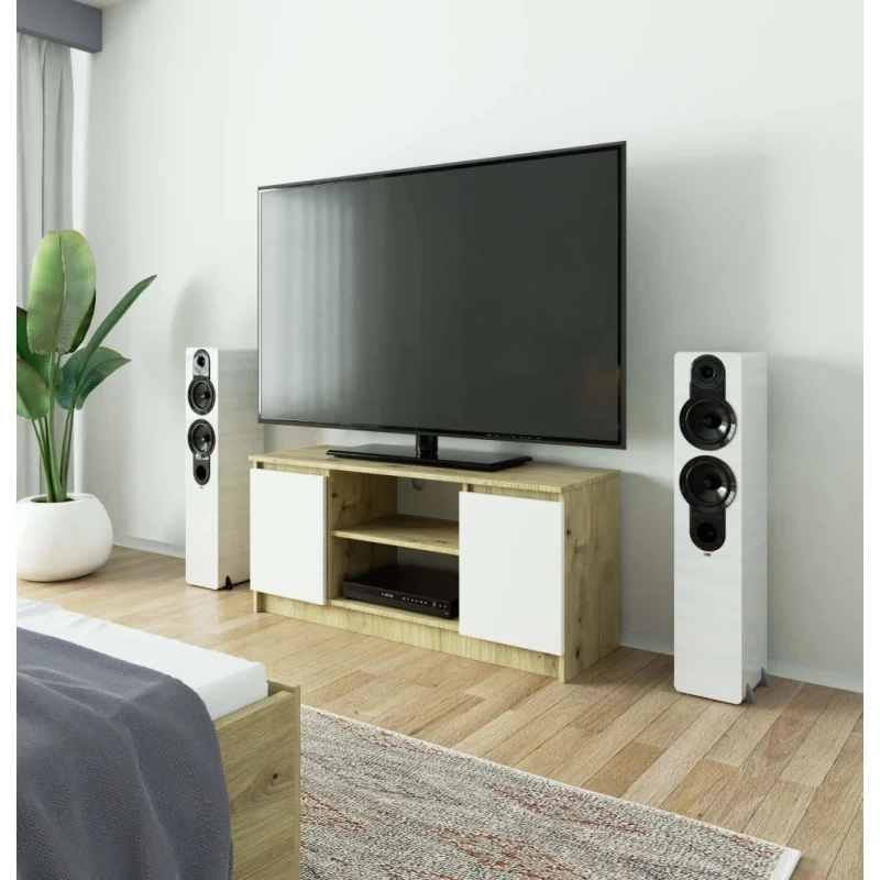 TV stolík YMARIN - dub artisan / biely