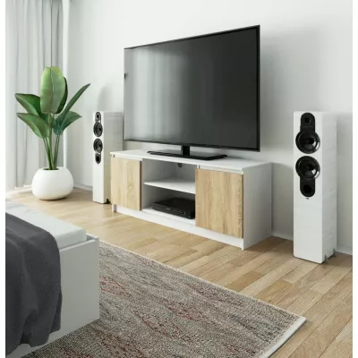 TV stolík s dvierkami YMARIN - dub sonoma / biely