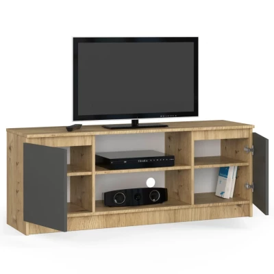 TV stolík s dvierkami YMARIN - dub artisan / šedý