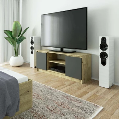 TV stolík s dvierkami YMARIN - dub artisan / šedý