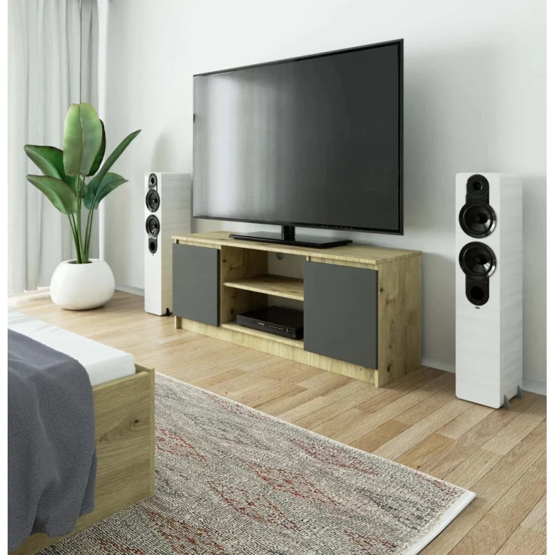 TV stolík s dvierkami YMARIN - dub artisan / šedý
