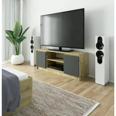 TV stolík s dvierkami YMARIN - dub artisan / šedý