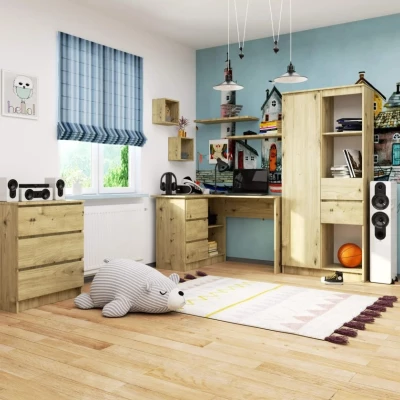 Rohový písací stôl ALERON - dub artisan, ľavé prevedenie