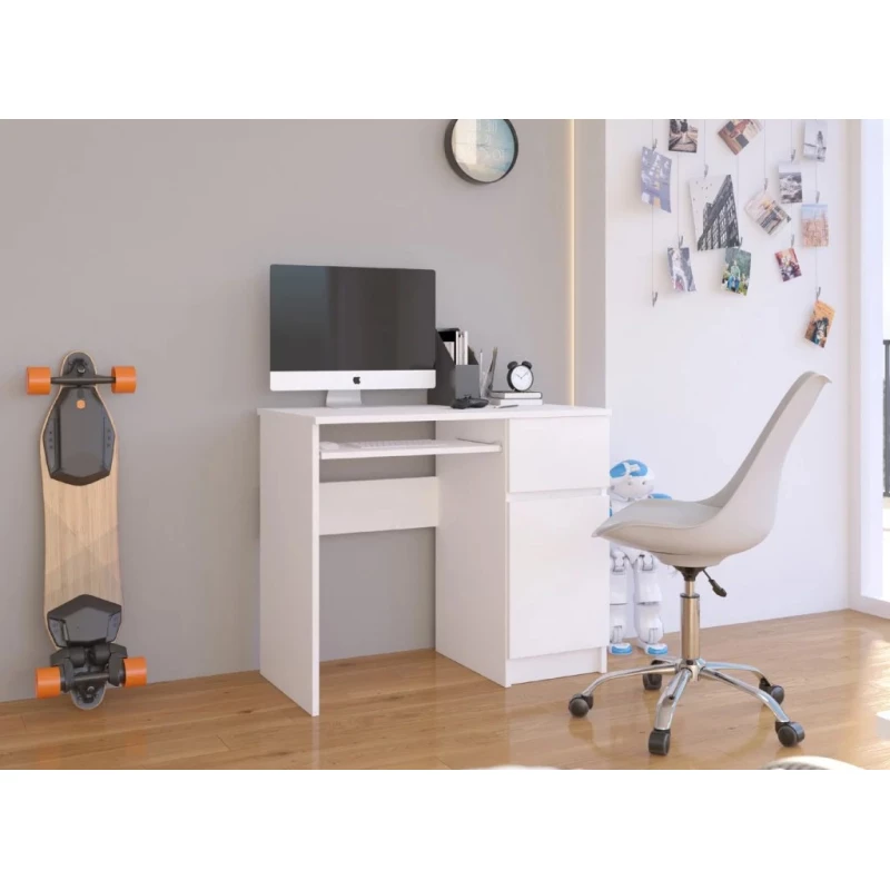 PC stôl KALRION - biely, pravé prevedenie