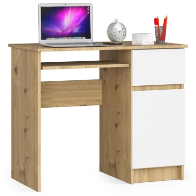 PC stôl KALRION - dub artisan/biely, pravé prevedenie