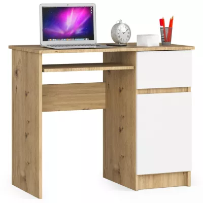 PC stôl KALRION - dub artisan/biely, pravé prevedenie