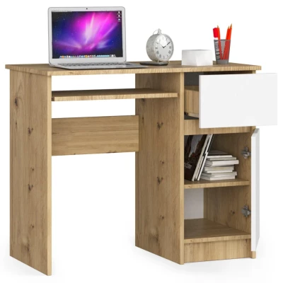 PC stôl KALRION - dub artisan/biely, pravé prevedenie