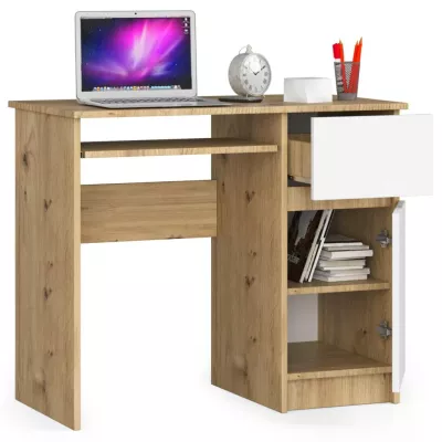 PC stôl KALRION - dub artisan/biely, pravé prevedenie