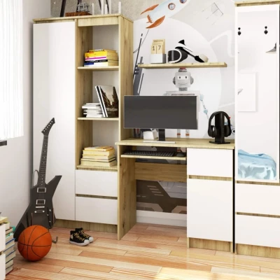 PC stôl KALRION - dub artisan/biely, pravé prevedenie