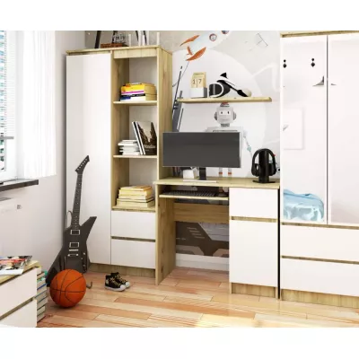PC stôl KALRION - dub artisan/biely, pravé prevedenie