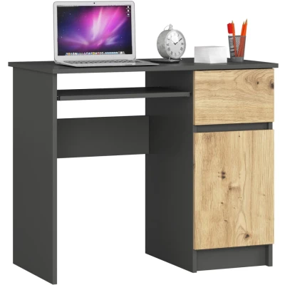 PC stôl KALRION - šedý / dub artisan, pravé prevedenie