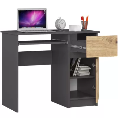 PC stôl KALRION - šedý / dub artisan, pravé prevedenie