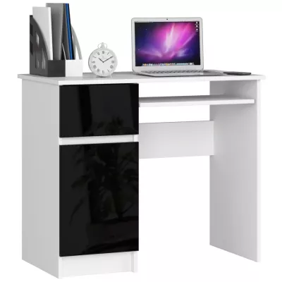 PC stôl KALRION - biely/čierny lesklý, ľavé prevedenie