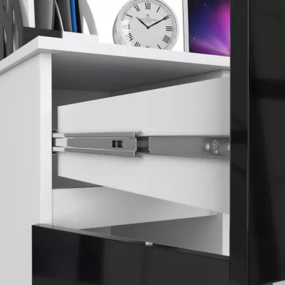 PC stôl KALRION - biely/čierny lesklý, ľavé prevedenie