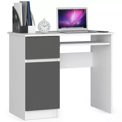 PC stôl KALRION - biely / šedý, ľavé prevedenie