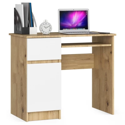 PC stôl KALRION - dub artisan/biely, ľavé prevedenie