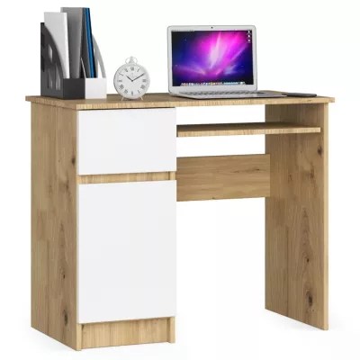 PC stôl KALRION - dub artisan/biely, ľavé prevedenie
