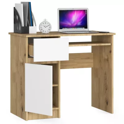 PC stôl KALRION - dub artisan/biely, ľavé prevedenie