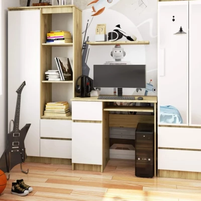 PC stôl KALRION - dub artisan/biely, ľavé prevedenie