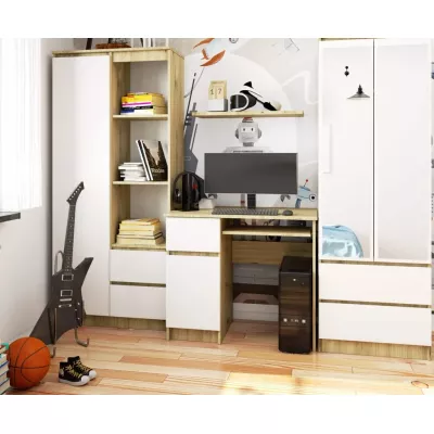 PC stôl KALRION - dub artisan/biely, ľavé prevedenie