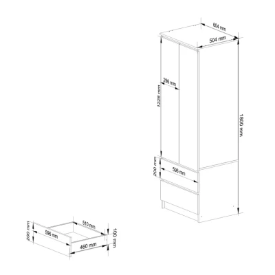 Šatníková skriňa so šuplíkmi 60 cm WREN - biela / biela lesklá