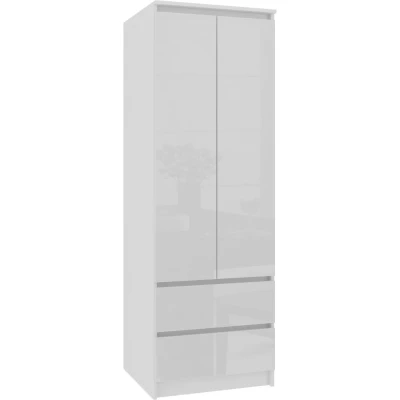 Šatníková skriňa so šuplíkmi 60 cm WREN - biela / biela lesklá