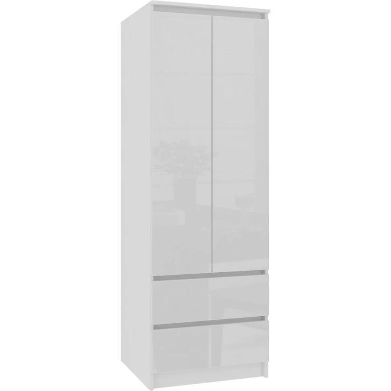 Šatníková skriňa so šuplíkmi 60 cm WREN - biela / biela lesklá