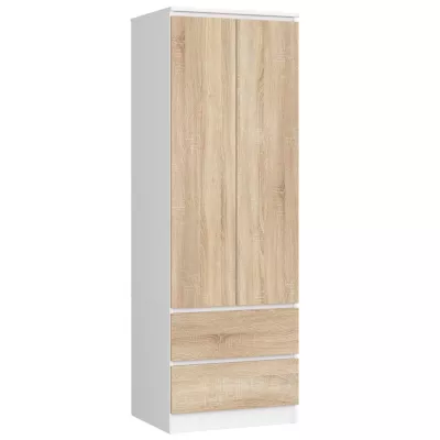 Šatníková skriňa so šuplíkmi 60 cm WREN - biela / dub sonoma