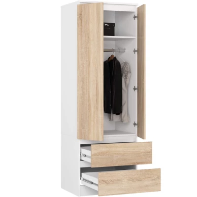 Šatníková skriňa so šuplíkmi 60 cm WREN - biela / dub sonoma