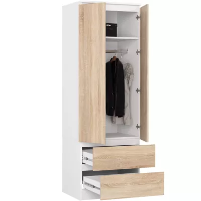 Šatníková skriňa so šuplíkmi 60 cm WREN - biela / dub sonoma