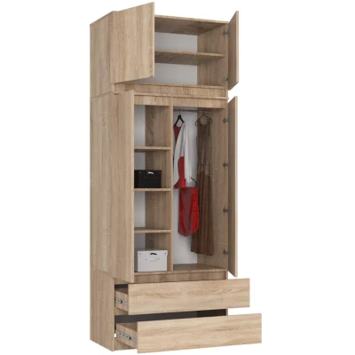 Šatníková skriňa s nástavcom 90 cm LOTA - dub sonoma